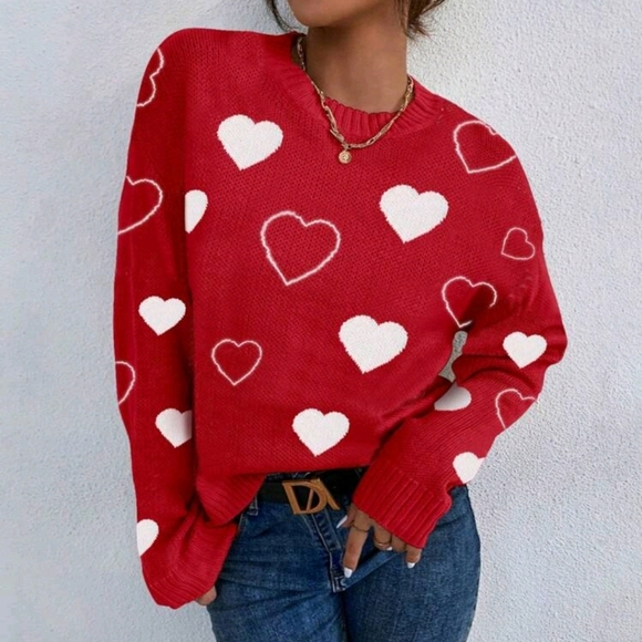 Women 2024 Autumn/Winter Valentine's Day New Fashion Round Neck Heart Pattern - Picture 3 of 4